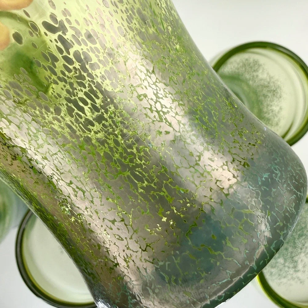 Set of 6 Hand Blown Ombre Green Art Glass Highball Tumbler‎ Glasses Mermaidcore